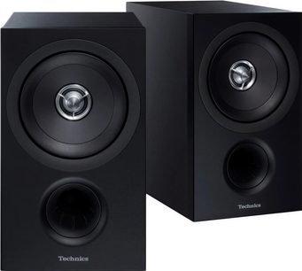 Чорні поличкові акустичні системи Technics SB-C600E-K, крупний план спереду, два круглі динаміки, твітер по центру
