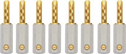Connettori a banana Wireworld Uni-Term gold set di 8 connettori audio dorati con corpo zigrinato argentato allineati