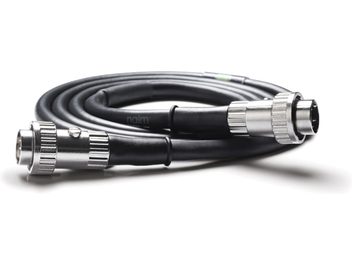 Svart Naim Audio analog DIN-lydkabel, myk kappe, to sirkulære sølvfargede metallkontakter