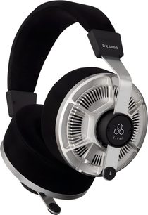 Final DX6000 black and silver hi-fi headphones, metal and fabric, circular open grills, three-quarter left view