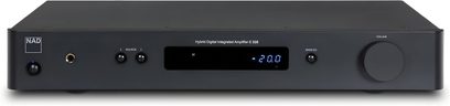 NAD C328 grafiit integreeritud stereo hi-fi võimendi, minimalistlik esipaneel, sinine ekraan, põhilised juhtnupud