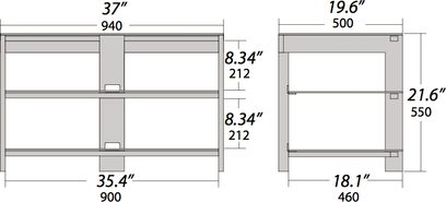 Norstone Design Ekar 3 audio-videomøbel med dimensioner i tommer, 4 rum, 2 skuffer, i lyst træ