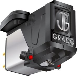 Čierna predzosílačová buňka Grado Red 3 pre vinylové platne, predný pohľad zblízka, s červeným ramenom a hrotom ihly