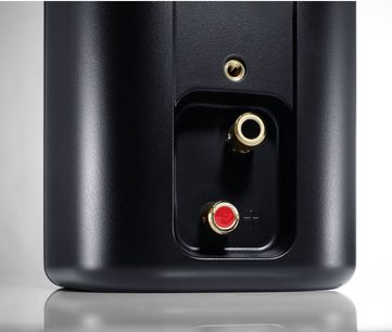 Diffusore hi‑fi compatto Canton Plus XL.3 nero laccato, vista posteriore con morsetti dorati e connettori audio