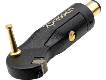 Ortofon MC XPRESSION platin hücreli vinil, perspektif görünüm, siyah gövde, altın vida, metal uç, "Xpression" yazısı