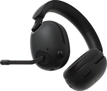 Auriculares gaming Sony Inzone H9 negros de plástico mate con micrófono articulado, almohadillas gruesas acolchadas y controles integrados en el auricular izquierdo, vista en tres cuartos