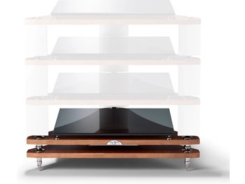 Naim Audio Fraim hi-fi-møbel med trebasis og svart glassplate, 3 hyller, krombelagte koniske føtter