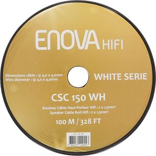 Cívka reproduktorového kabelu Enova HIFI CSC 150 WH, kulatá zlatá etiketa White Serie při pohledu zepředu