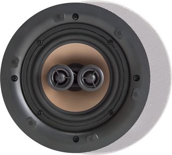 Į lubas įmontuojama lubinė kolonėlė ArtSound HPRO550, apvali, juoda ir varinė, su dvigubu centriniu aukštadažniu, baltu rėmeliu ir grotelėmis