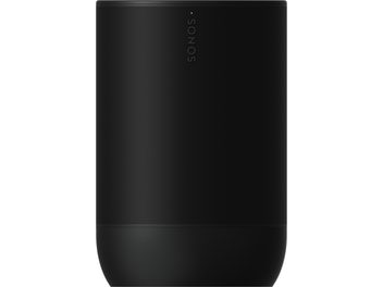 Altavoz Bluetooth portátil Sonos Move 2 negro, vista frontal, cuerpo cilíndrico con amplia rejilla metálica perforada