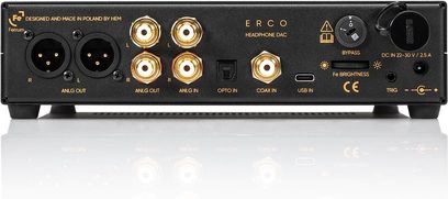 Hi-fi hodetelefonforsterker Ferrum Audio ERCO Gen 2 sett bakfra med XLR-, RCA-, optisk, koaksial og USB-tilkoblinger