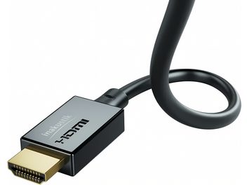 Inakustik Star II 48G HDMI-kaapeli 1,5m, kullattu liitin, musta suorakulmainen kotelo, musta kierretty kaapeli, näkymä perspektiivissä