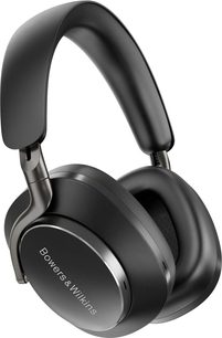 Trådløs hovedtelefon Bowers & Wilkins Px8 i sort, set fra venstre profil, ovale ørepuder i sort læder, mat sort hovedbøjle