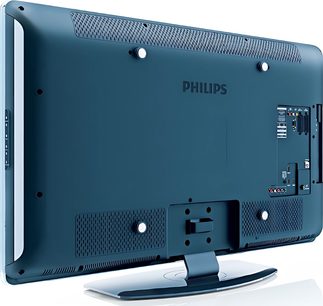 Philips 47PFL8404H TV i mørkeblå set forfra, skærm slukket, stik synlige på højre side