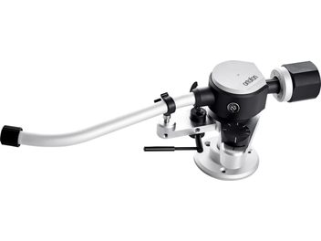 Braço para toca-discos AS-212R 9INCH com tubo curvado prateado, base circular, contrapeso preto, mostrador graduado e fixação visível