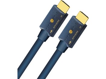 Δύο μπλε καλώδια HDMI Wireworld Sphere 48 με επίχρυσες υποδοχές, μήκους 2 μέτρων, φωτογραφισμένα σε λευκό φόντο