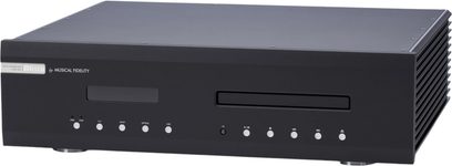 Hi-fi CD-afspiller M6scd Musical Fidelity sort med rektangulær front, skærm, CD-slot og 10 cirkulære knapper