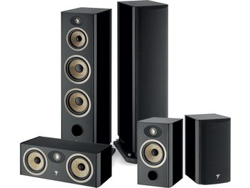 Focal Aria Evo X N°4 sort lakkeret pakke: 5 sorte gulvhøjtalere, 3 store med 3 højttalerenheder, 2 små med 2 højttalerenheder