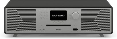 Sonoro Meisterstück (gen 2) højfedelt system grafitgrå mat - sølv, frontvisning, mørkegrå front med metalrist, central LCD-skærm, kontrolknapper og -hjul
