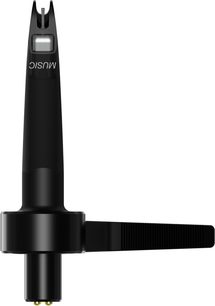 Bunka pro gramofonové rameno Ortofon Concorde Music Black, pohled zepředu, černé tělo, bílý nápis "MUSIC"