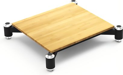 Taisnstūrveida bambusa plaukts ar melniem cilindriskiem kāju balstiem, nedaudz slīps skats no augšas, Norstone Design Spider bambusa pamatne