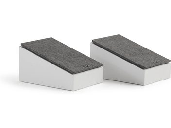 Paire d’enceintes Dolby Atmos Eltax Monitor ATM Neo blanches avec dessus inclinés gris en vue de trois quarts