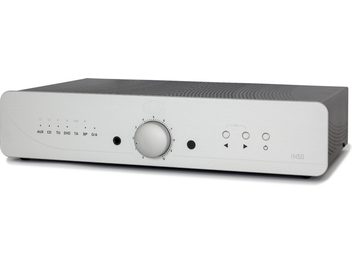 Amplificator hi-fi stereo Atoll IN50 Signature argintiu, panou frontal cu butoane și mufă pentru căști, design sobru