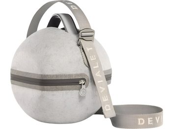 Γκρι φλοκάτη θήκη Cocoon Mania της Devialet, σφαιρικού σχήματος με φερμουάρ και ρυθμιζόμενο γκρι τιράντα ώμου