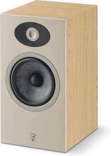Enceinte bibliothèque Focal Theva N°1 chêne clair, vue de face, caisson bois clair, haut-parleur noir, tweeter argenté