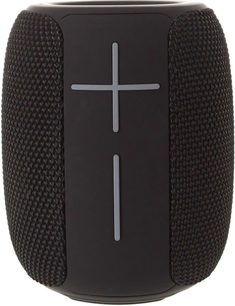 Bluetooth-højttaler Yourban Getone 25 sort, set forfra, cylindrisk form, tekstureret overflade, lodrette plus- og minusknapper
