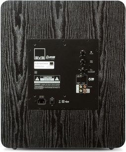 SVS PB-2000 subwoofer i sort ask, set forfra med kontrolpanel med knapper og stik