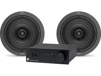 Pachet audio Pro-Ject Stereo Box S3 BT negru cu două boxe încastrabile Triangle Secret rotunde negre