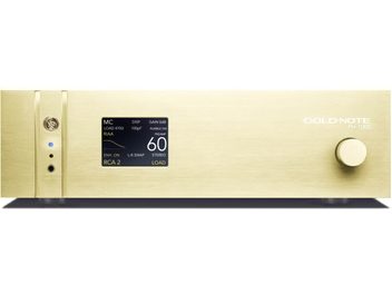 Préampli phono Gold Note PH-1000 face avant finition dorée avec écran numérique, bouton rotatif et logo à gauche