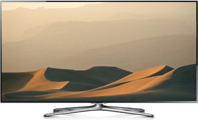 Samsung UE46F6640 fladskærms-tv, slukket, viser et ørkenlandskab med orangefarvede sandklitter