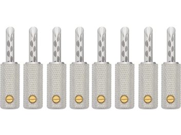 Wireworld Uni-Term silver banana plugs, set of 8 silver audio connectors with knurled body and gold-plated screw