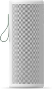Přenosný bluetooth reproduktor Sonos PLAY bílý, vertikální provedení, perforovaná kovová mřížka a boční světle zelené poutko