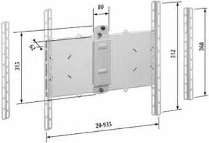 Vogel's EFW 2001 wall-mount TV support, front view with dimensions in millimeters, vertical wall mounts