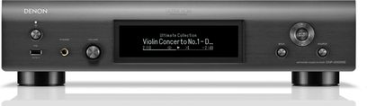 Denon DNP-2000NE nettverksaudiospiller i mørk grå, svart frontpanel, LCD-skjerm, knapper, hjul, kontakter på baksiden