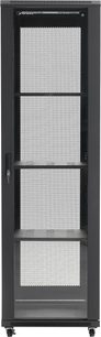 Baie audiovisual Norstone Pro Rack 42U negra con puerta frontal perforada, asa lateral, ruedas y paneles laterales completos