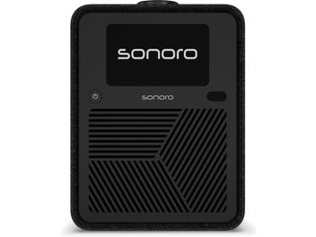 Sonoro Atron tafelradio in antraciet en zwart, vooraanzicht met display en geometrisch luidsprekerrooster