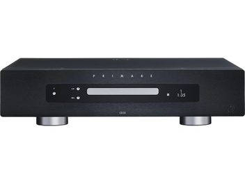 Black Primare CD35 hi-fi CD player, front panel with central slot, display on the right and buttons on the left