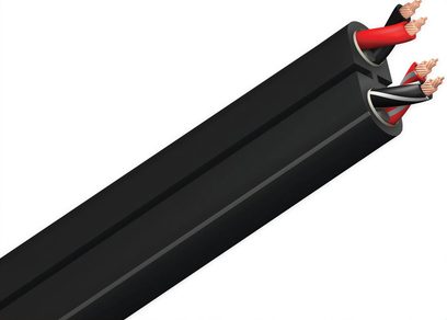 Cavo audio nero Audioquest Rocket 11, guaina opaca liscia, 4 conduttori in rame rosso vivo, sfondo bianco