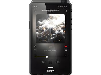 Audiofilský přehrávač Hiby R6 III 2025 černý s dotykovou obrazovkou, pohled zepředu, hranaté kovové šasi