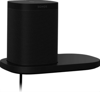 Podstawka na głośnik Sonos Shelf czarna, cylindryczna, z czarną kratką na górze, płaska czarna podstawa, widok z przodu