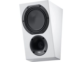 Dolby Atmos-luidspreker Canton AR 4 S2 mat wit, schuine behuizing, midden-basdriver en zwarte tweeter in schuine hoek weergegeven