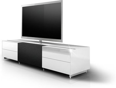 Spectral Cocoon S9091 TV-møbel i hvid og sort, 2 kabinetter, 1 centralt skuffemodul, 3/4 frontvisning