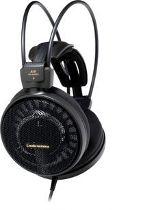 Cască hi-fi Audio-Technica ATH-AD900X neagră deschisă, cu pernițe de urechi rotunde din plasă, bandă dublă pentru cap văzută din lateral