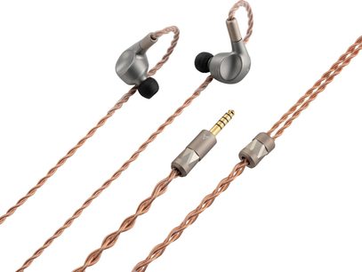 Satinasto sivi ušesni čepki Astell&Kern LUNA z črnimi nastavki in snemljivim bakrenim pletenim kablom