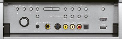 Bagsiden af Yamaha DSP-Z7 sort forstærker med RCA, optiske, koaksiale, HDMI, USB-porte og Ethernet-stik til lyd/video-tilslutning