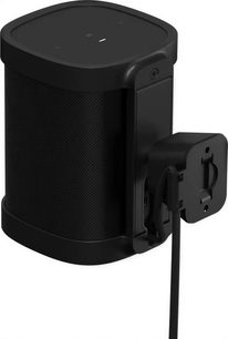 Sort Sonos vægbeslag til højttaler, trekvartbagudvendt visning, der viser monteringen og den bevægelige arm